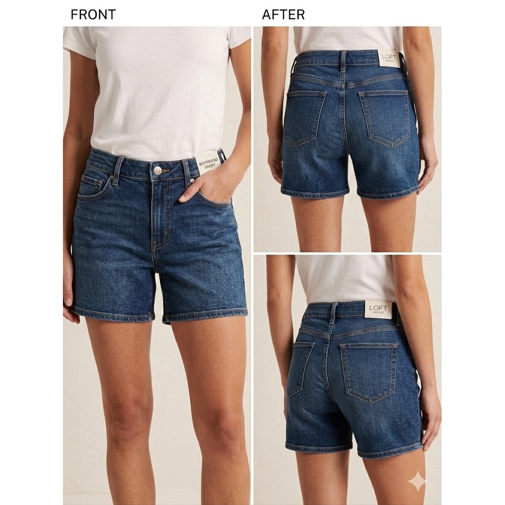 Loft Outlet Denim Shorts Womens 2 Blue Mid Rise Boyfriend Stretch Medium Wash